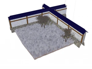 japanese garden with wall bushes and gras 3D Model