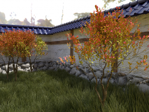 japanese garden with wall bushes and gras 3D मॉडल