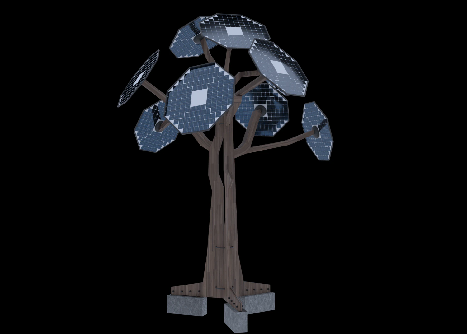 solar energy tree octagonal panels 3D Model .c4d .max .obj .3ds .fbx .stl .blend