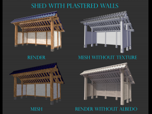 open shed with plaster wall 3D Model