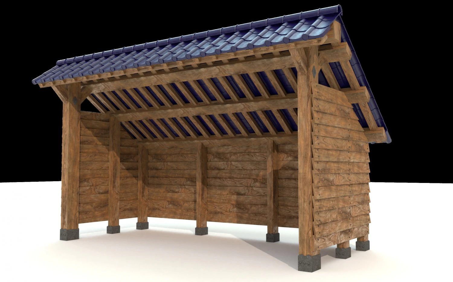 open shed with wooden wall model 3D Model .c4d .max .obj .3ds .fbx .stl .blend 