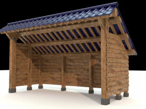 ahşap duvar modeli ile a&ccedil;ık baraka 3D Model