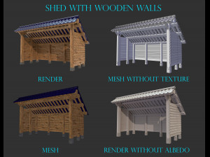 open shed with wooden wall model Model 3D