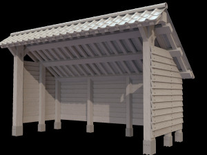 open shed with wooden wall model Model 3D