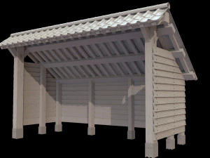 open shed with wooden wall model 3D Model