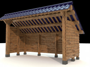 open shed with wooden wall model Model 3D