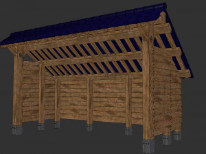 open shed with wooden wall model 3D Model