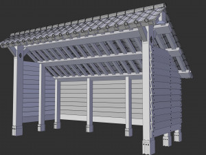 open shed with wooden wall model Model 3D