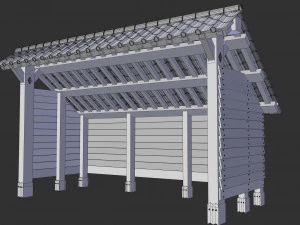 open shed with wooden wall model 3D Model
