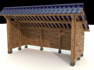 open shed with wooden wall model 3D Model