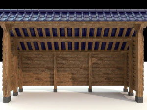 open shed with wooden wall model 3D Model