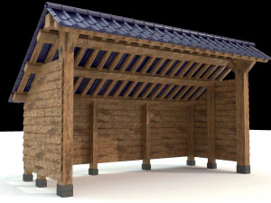 open shed with wooden wall model 3D Model