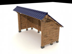 open shed with wooden wall model 3D Model