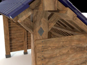 open shed with wooden wall model 3D Model