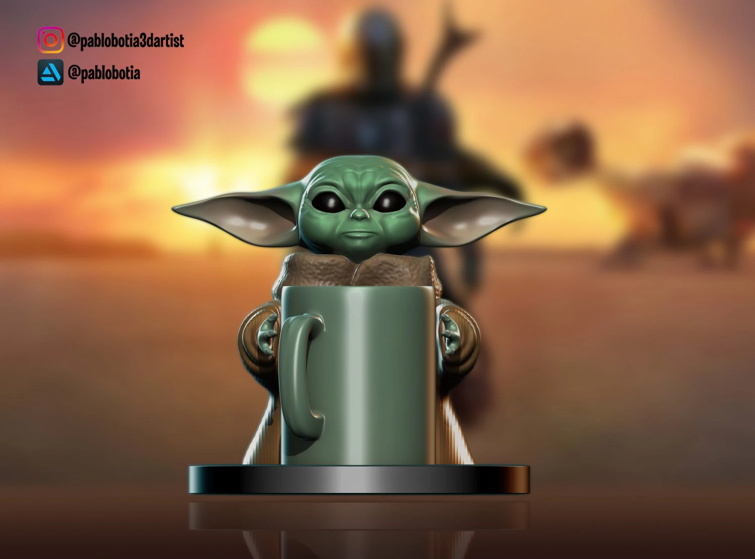 baby yoda coaster 3D Print Model .c4d .max .obj .3ds .fbx .stl .blend 