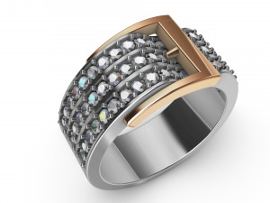 ring with diamonds in white and yellow gold 3D-printmodel