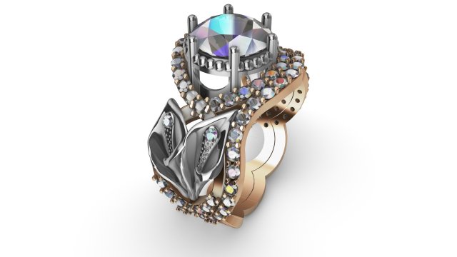 ring lily double with diamonds 3D Принт Модель .c4d .max .obj .3ds .fbx .stl .blend 