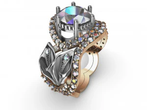 リング ユリ ダブル ダイヤモンド付き 3Dプリントモデル