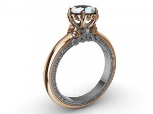 ring with diamonds in white and yellow gold 3D Принт Модель