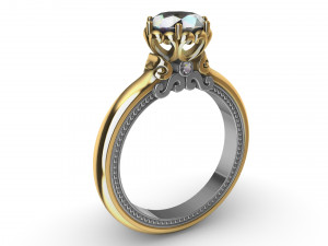ring with diamonds in white and yellow gold 3D Принт Модель