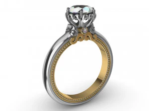 Ring mit Diamanten in Wei&szlig;- und Gelbgold 3D Druckmodell