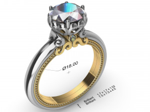 ring with diamonds in white and yellow gold 3D Принт Модель