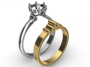 ring with diamonds in white and yellow gold 3D Принт Модель