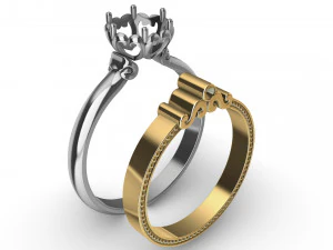 Ring mit Diamanten in Wei&szlig;- und Gelbgold 3D Druckmodell