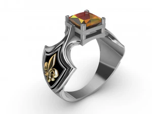 Ring mit Citrin und heraldischer Lilie 3D Druckmodell