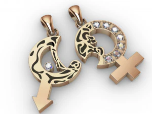 양면 펜던트 남자와 여자 3D 프린트 모델