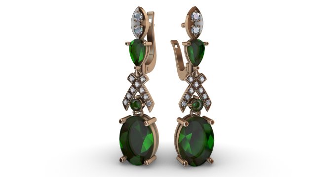 earrings emeralds with diamonds 3D Print Model .c4d .max .obj .3ds .fbx .stl .blend 