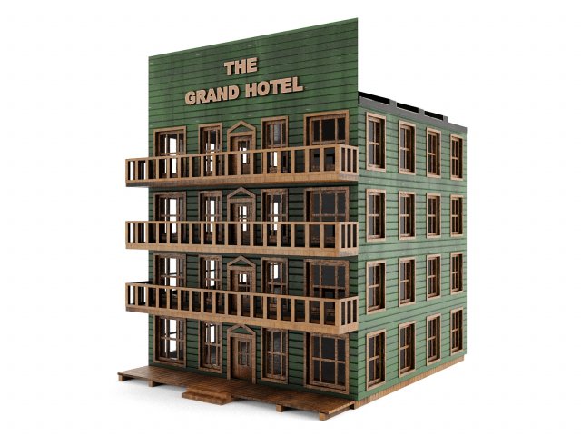 hotel pbr - old wood hotel low-poly Model 3D .c4d .max .obj .3ds .fbx .stl .blend 