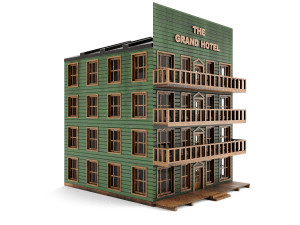 hotel pbr - old wood hotel low-poly Model 3D