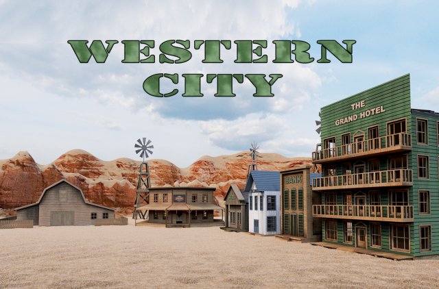 western town pbr low-poly 3D Model .c4d .max .obj .3ds .fbx .stl .blend 