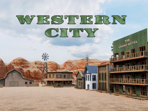 西部城镇 PBR 低聚 3D 模型