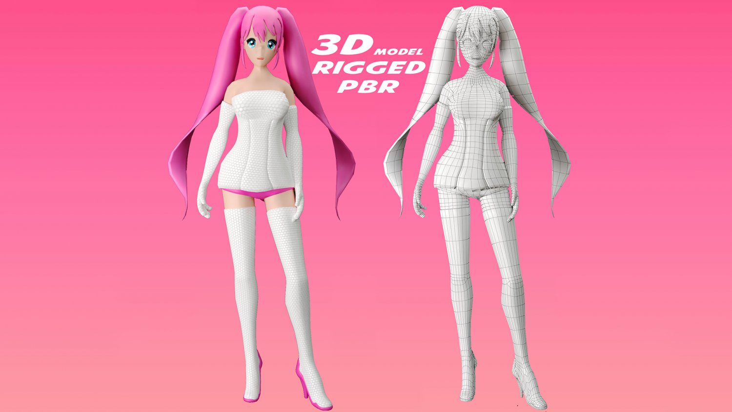 anime girl game character Low-poly Modelo 3D
