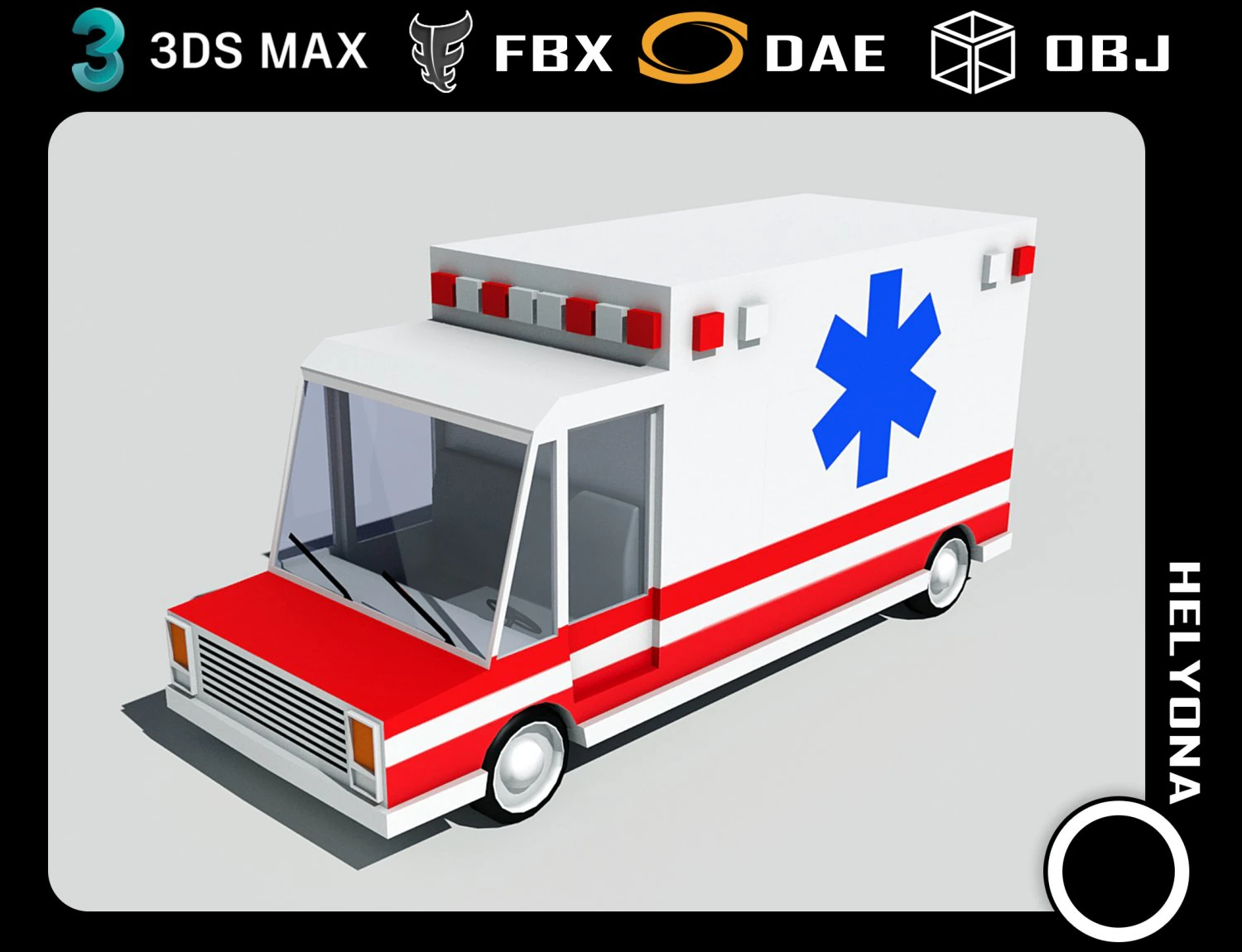 cartoon low poly ambulance 3D Model .c4d .max .obj .3ds .fbx .stl .blend