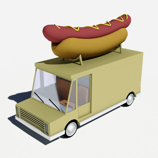 cartoon car hot dog truck 3Dモデル .c4d .max .obj .3ds .fbx .stl .blend 