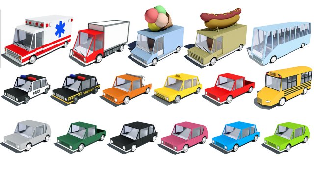 cartoon car pack 3D Model .c4d .max .obj .3ds .fbx .stl .blend 