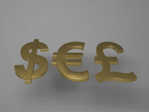 Europ&auml;ische W&auml;hrungen-Dollar-Euro-GBP-Paket-Logo-Emblem 3D Modell