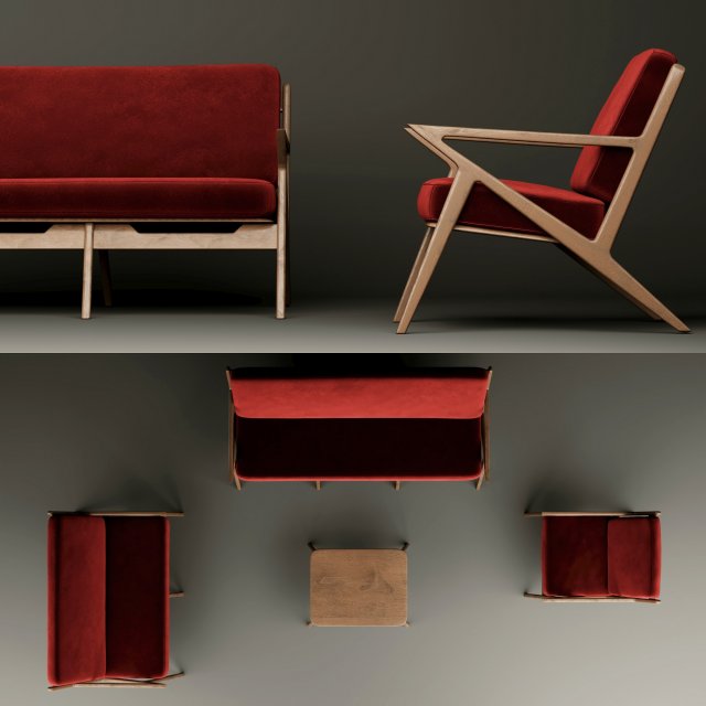 modern velvet furniture set Model 3D .c4d .max .obj .3ds .fbx .stl .blend 