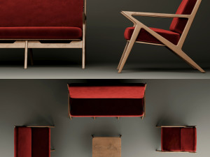 modern velvet furniture set Model 3D