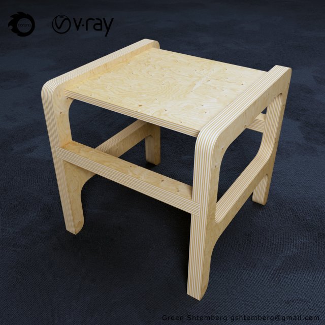 plywood stool 1 3D Model .c4d .max .obj .3ds .fbx .stl .blend 