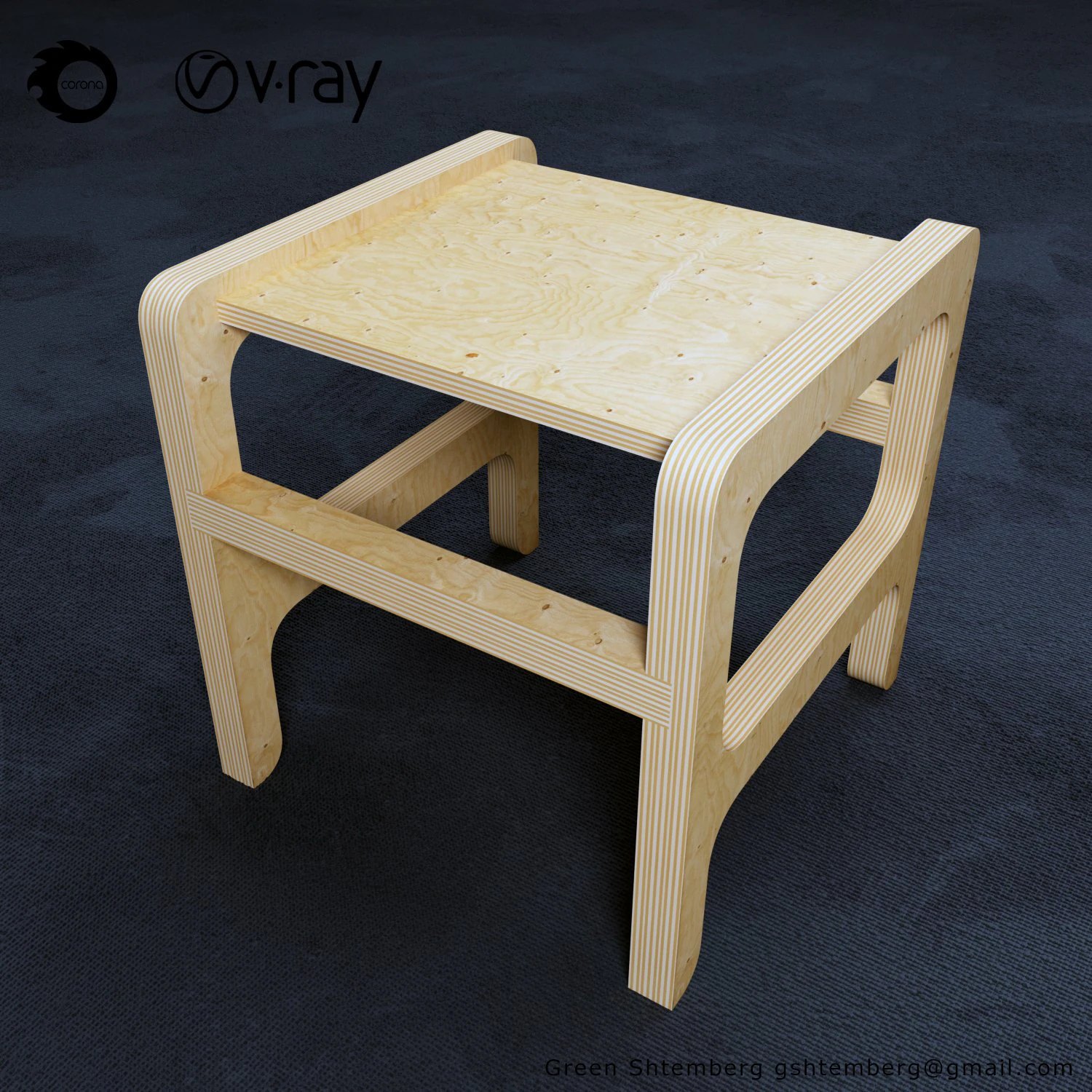 plywood stool 1 3D Model .c4d .max .obj .3ds .fbx .stl .blend 