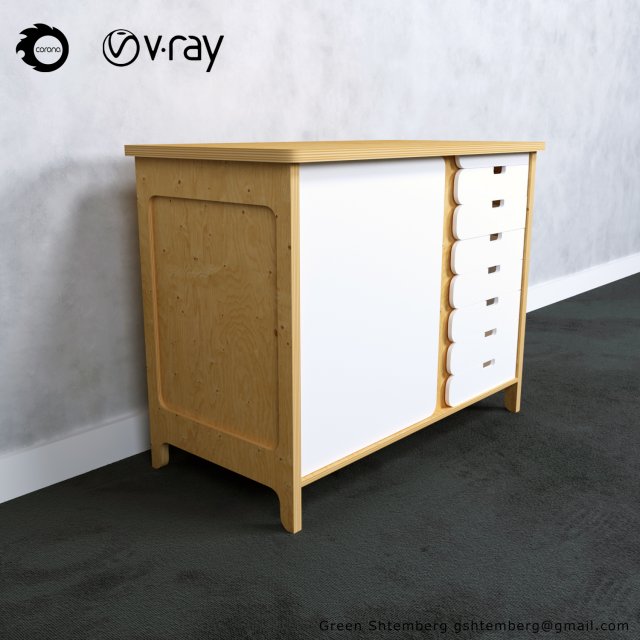 plywood chest of drawers 1 3D 模型 .c4d .max .obj .3ds .fbx .stl .blend 