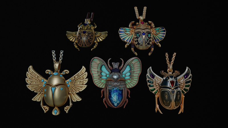 Hipoly scan of five scarabs pack Modèle 3D .c4d .max .obj .3ds .fbx .stl .blend
