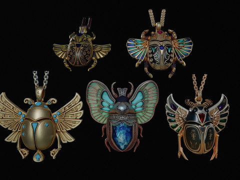 Hipoly scan of five scarabs pack Game Design