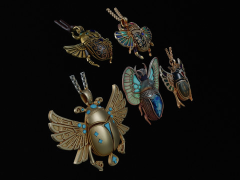 Hipoly scan of five scarabs pack Modèle 3D