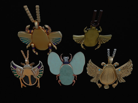 Hipoly scan of five scarabs pack Modèle 3D