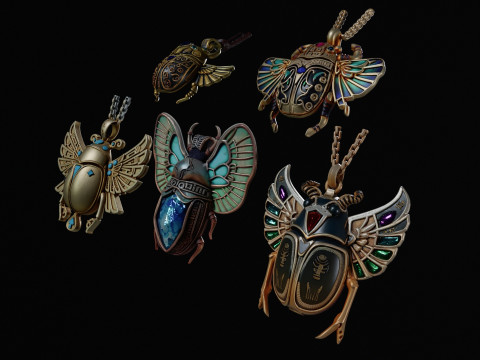 Hipoly scan of five scarabs pack Modèle 3D